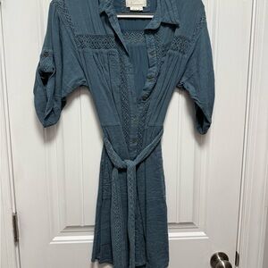 Anthropologie Blue Buttoned Tie Front Dress